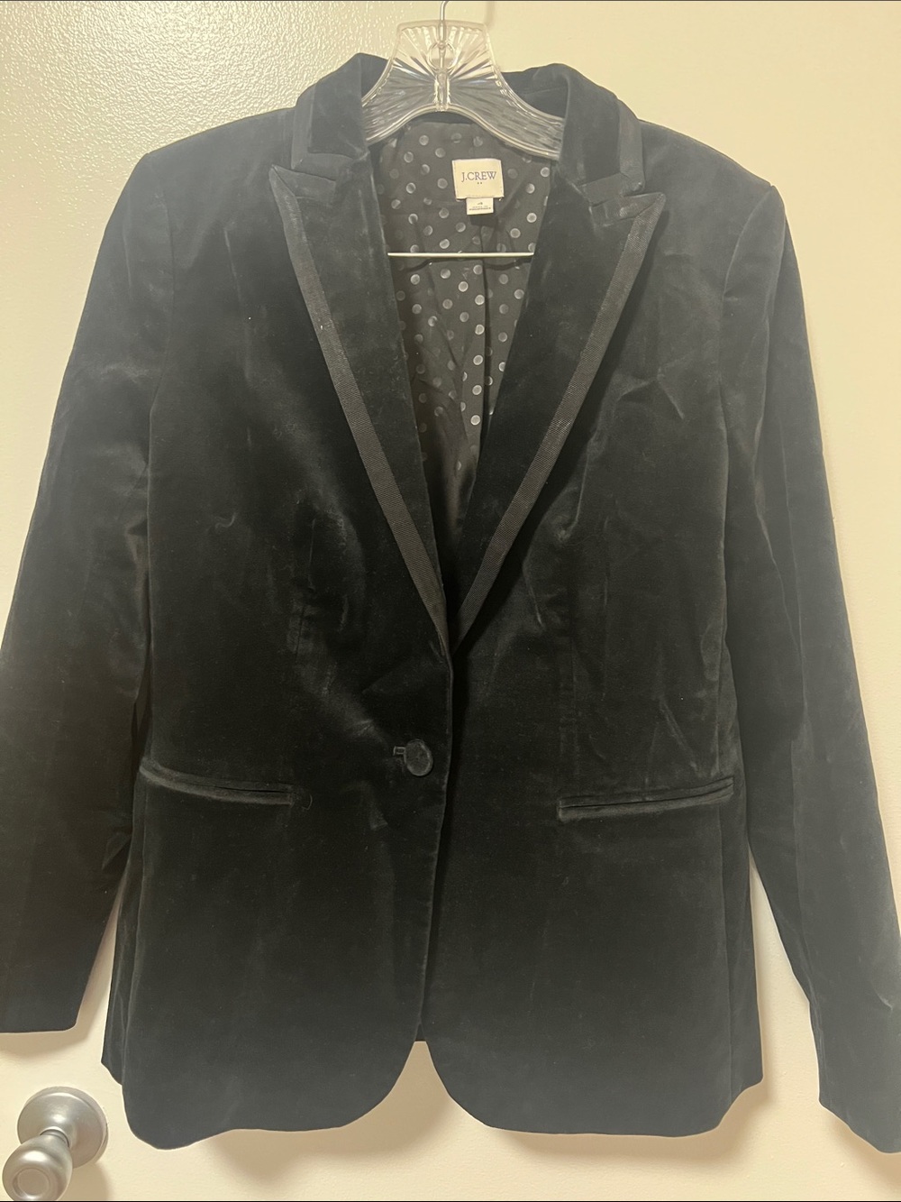 J. Crew Black Velvet Single-Button Blazer with Notch Lapel